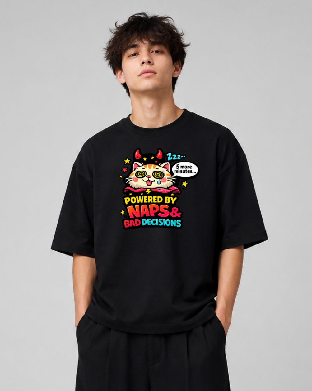 Powered By Naps & Bad Decisions Oversized Graphic T-Shirt