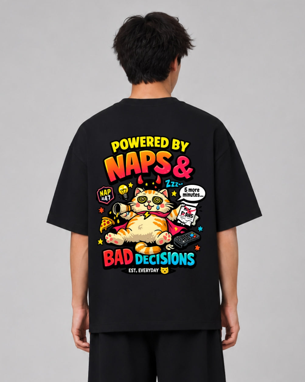 Powered By Naps & Bad Decisions Oversized Graphic T-Shirt