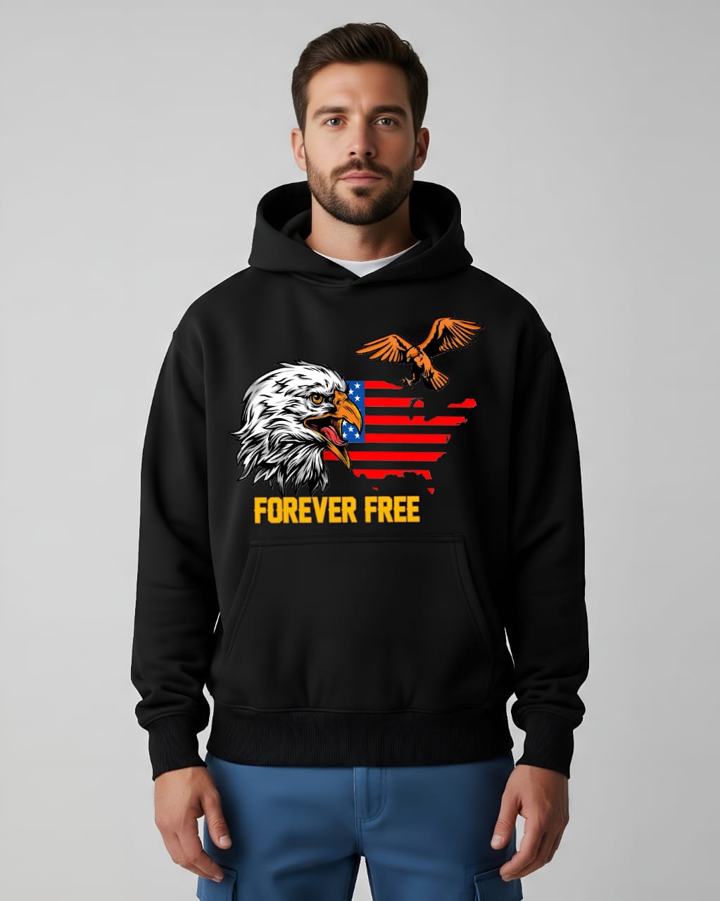 Premium Black Hoodie – American Eagle Print