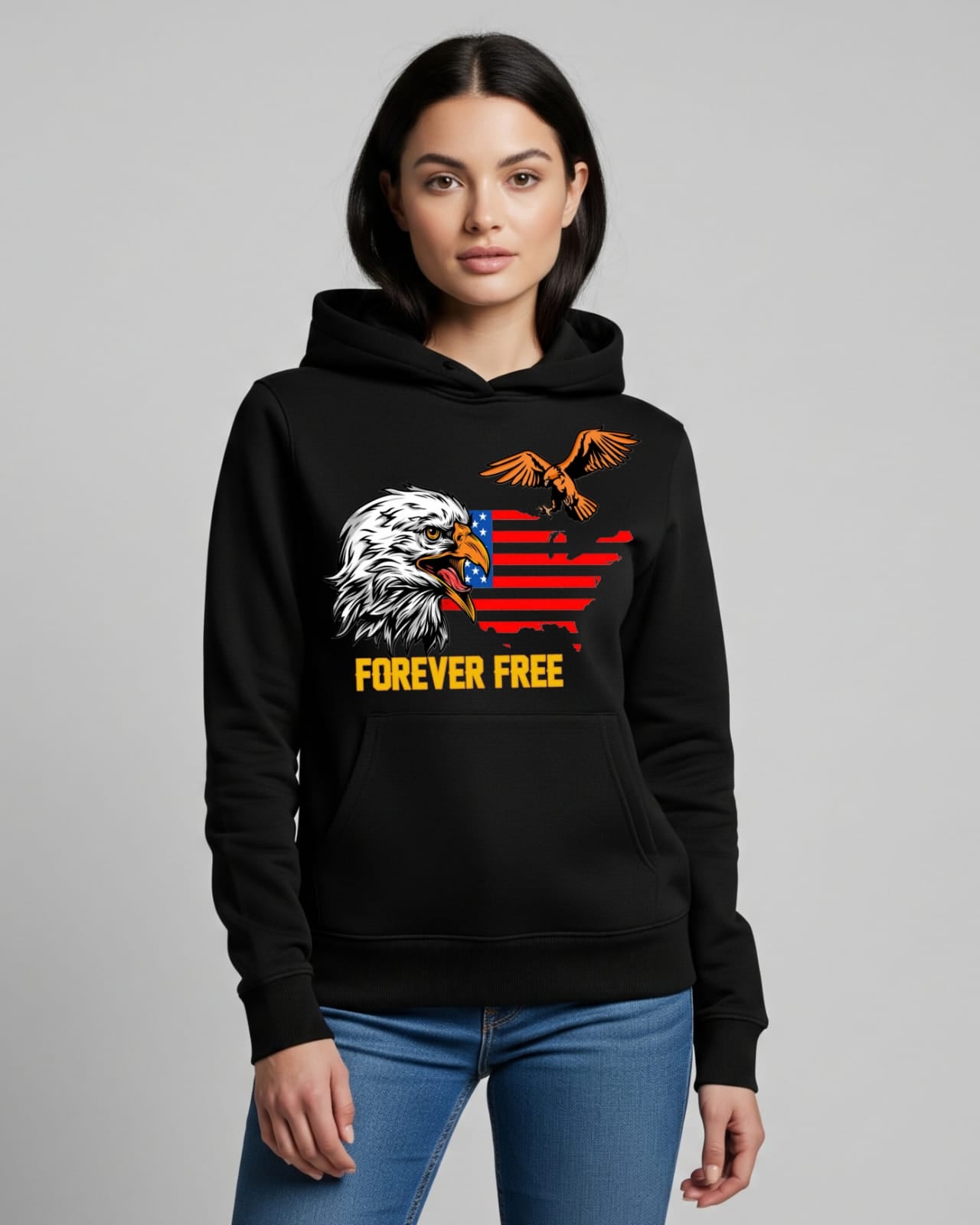 Premium Black Hoodie – American Eagle Print