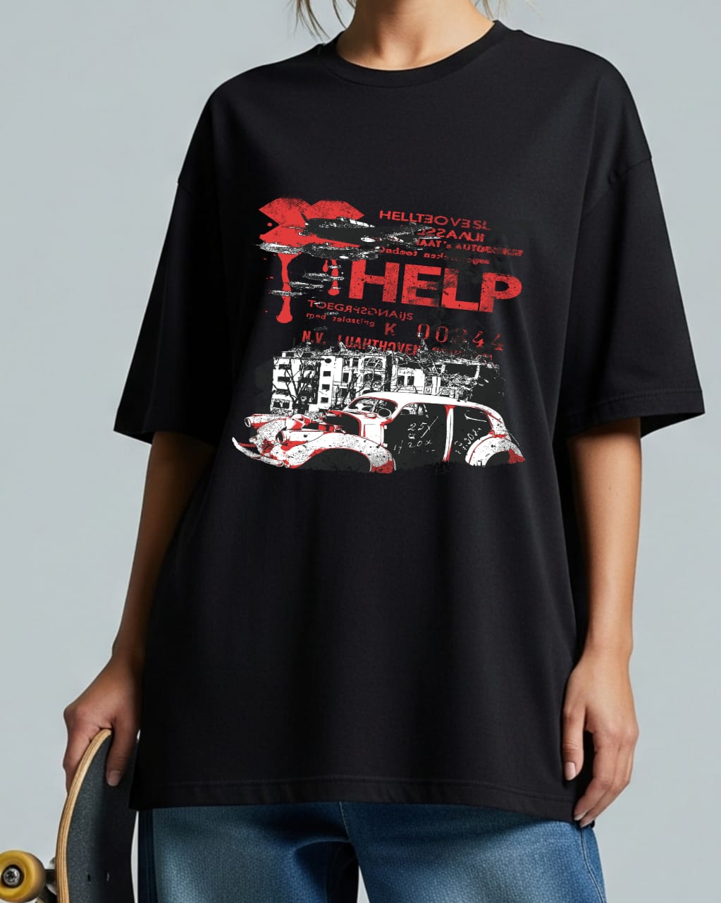 ZSSEL Graphic Oversized Tee – Black